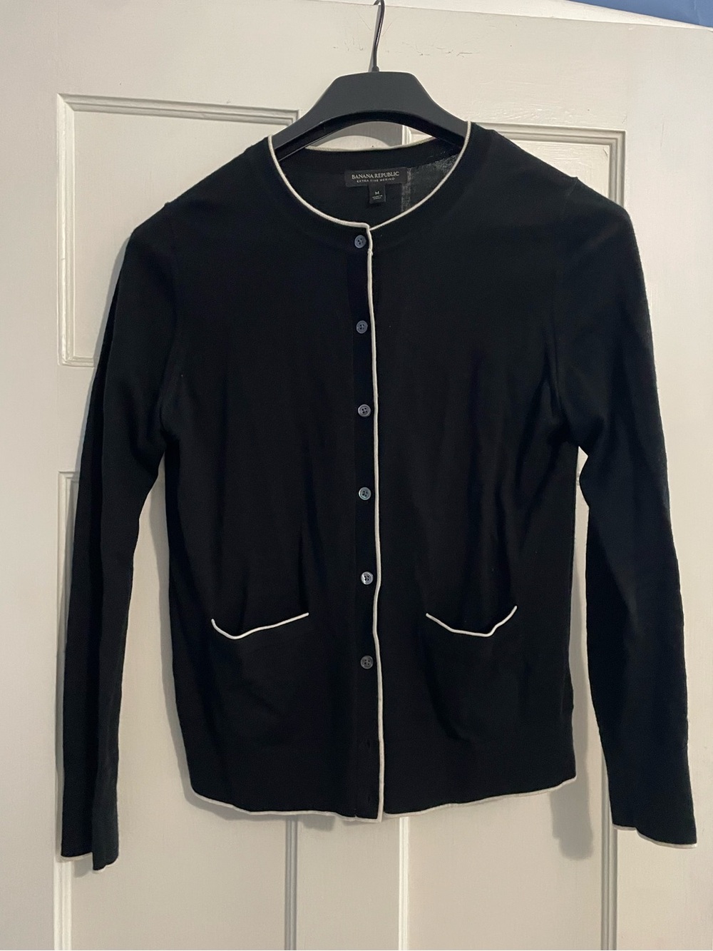 Banana Republic Navy Cardigan with White Trim Piping